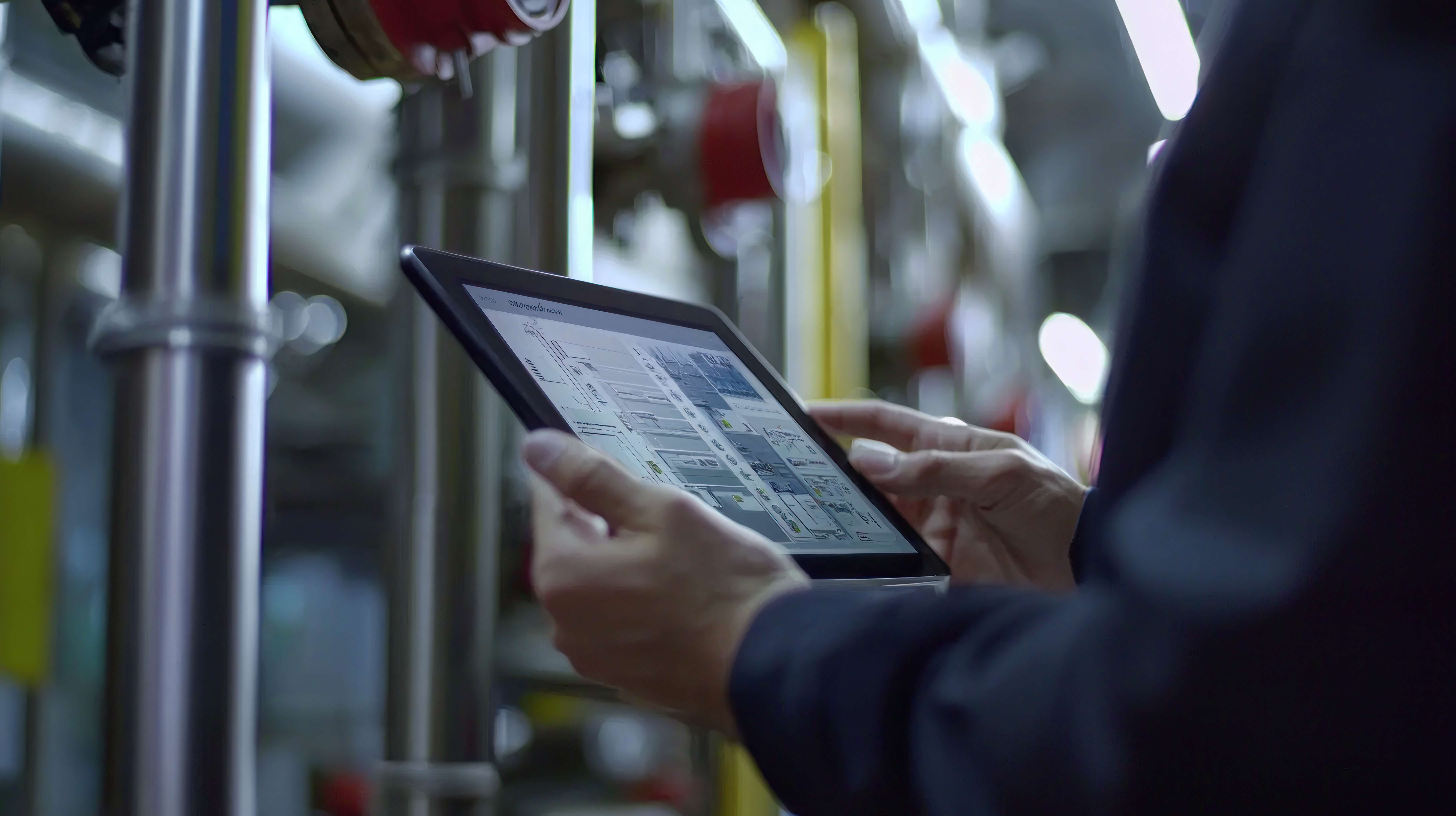 professional using tablet monitor operations oil refinery